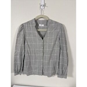 Untucked V Neck Button Women's Gray Blouse Med E1
